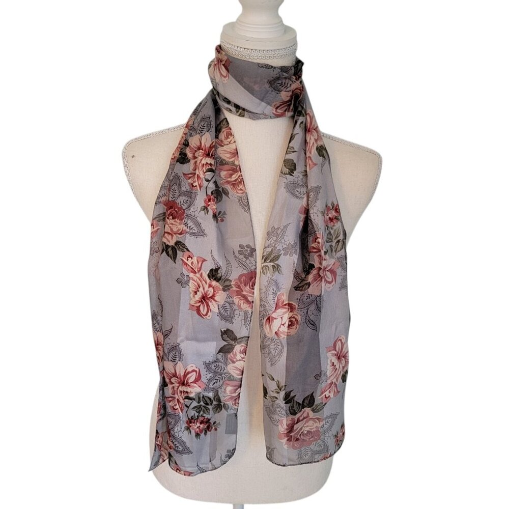 Vintage Cejon Scarf Blue Floral Flowers Roses Soft 62 X 13 Boho